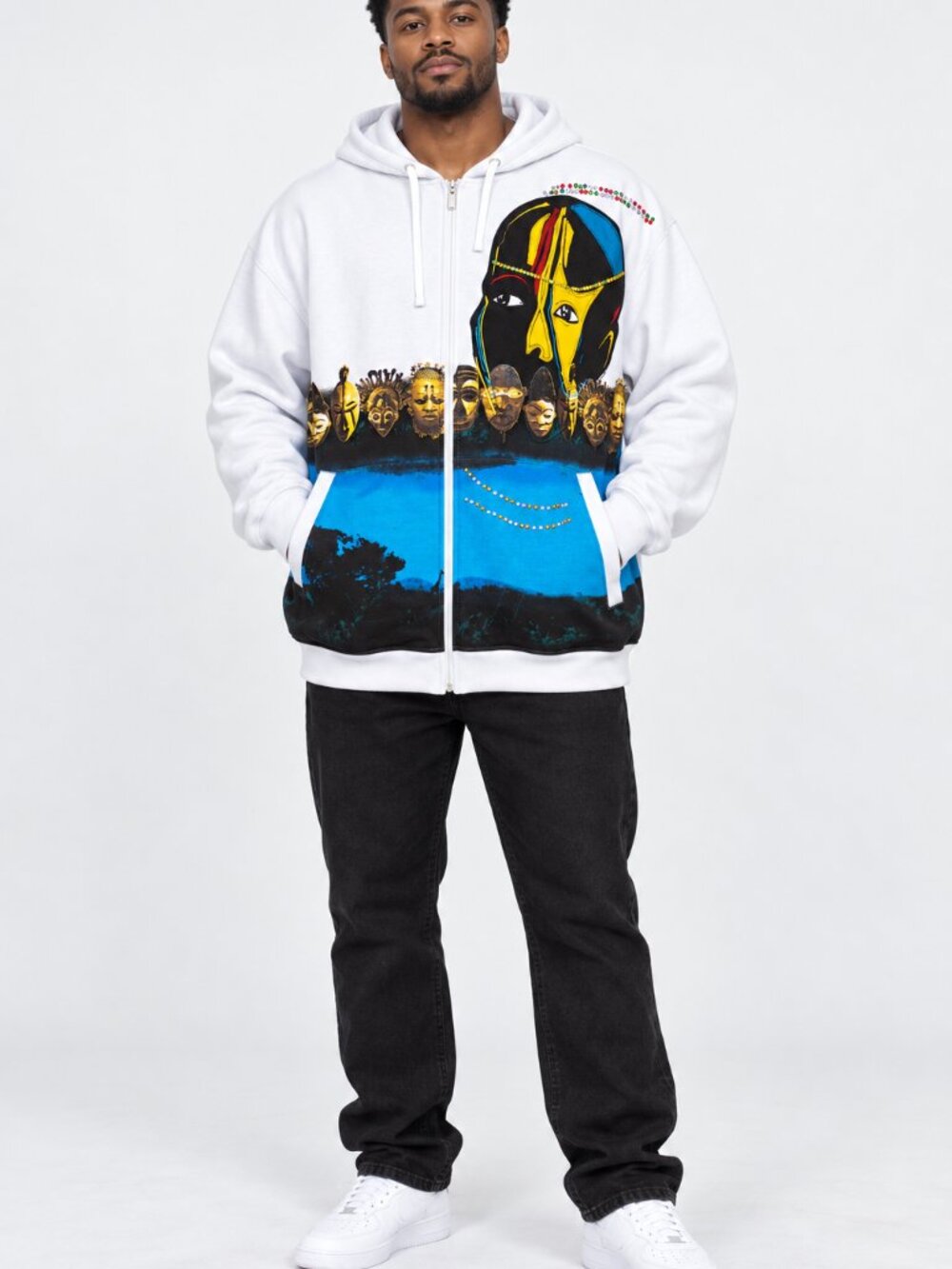 Village Men's Blue and Yellow Hoodie